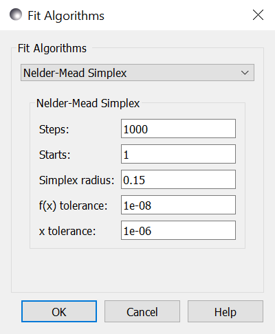Nelder-Mead Simplex option screen.