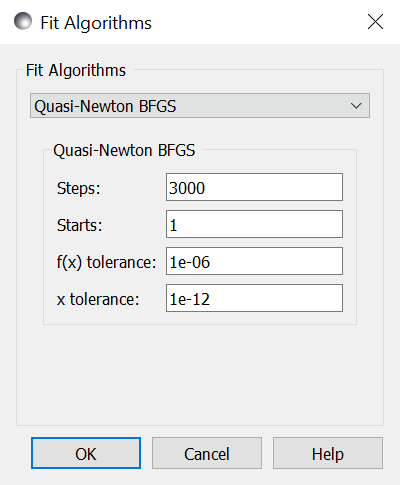 Quasi-Newton BFGS option screen.
