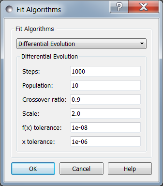 Differential Evolution option screen.
