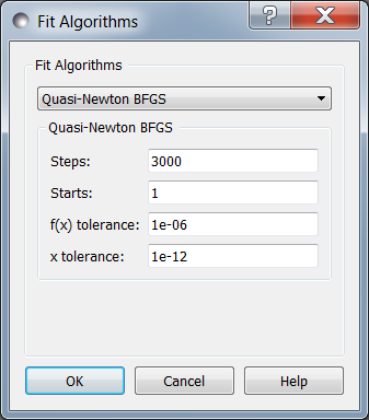 Quasi-Newton BFGS option screen.